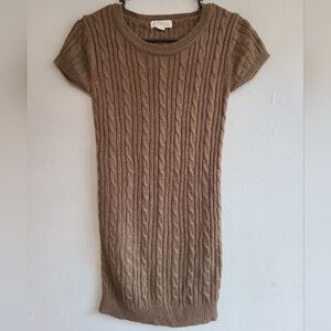 Women's junior's small brown argyle sweater dress short sleeve crew neck acrylic